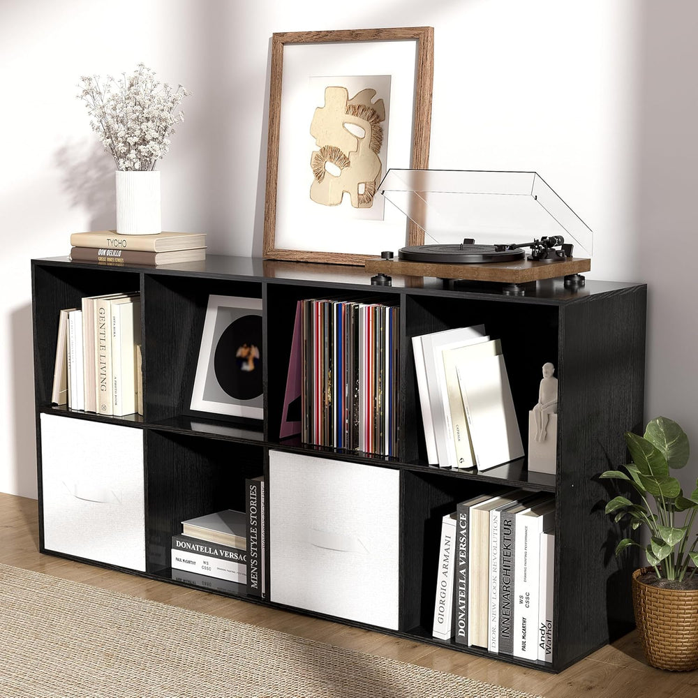 8 Cube Storage Organizer, 11 in Black Cube Shelf, Wood Cubby Storage Organize...