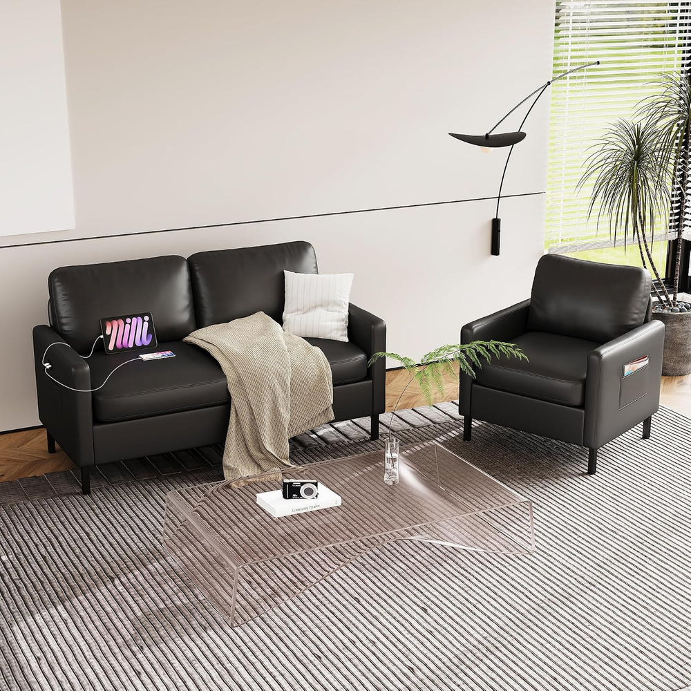 Black Faux Leather Accent Chairs Set of 2 with Arms, Waiting Room, Modern