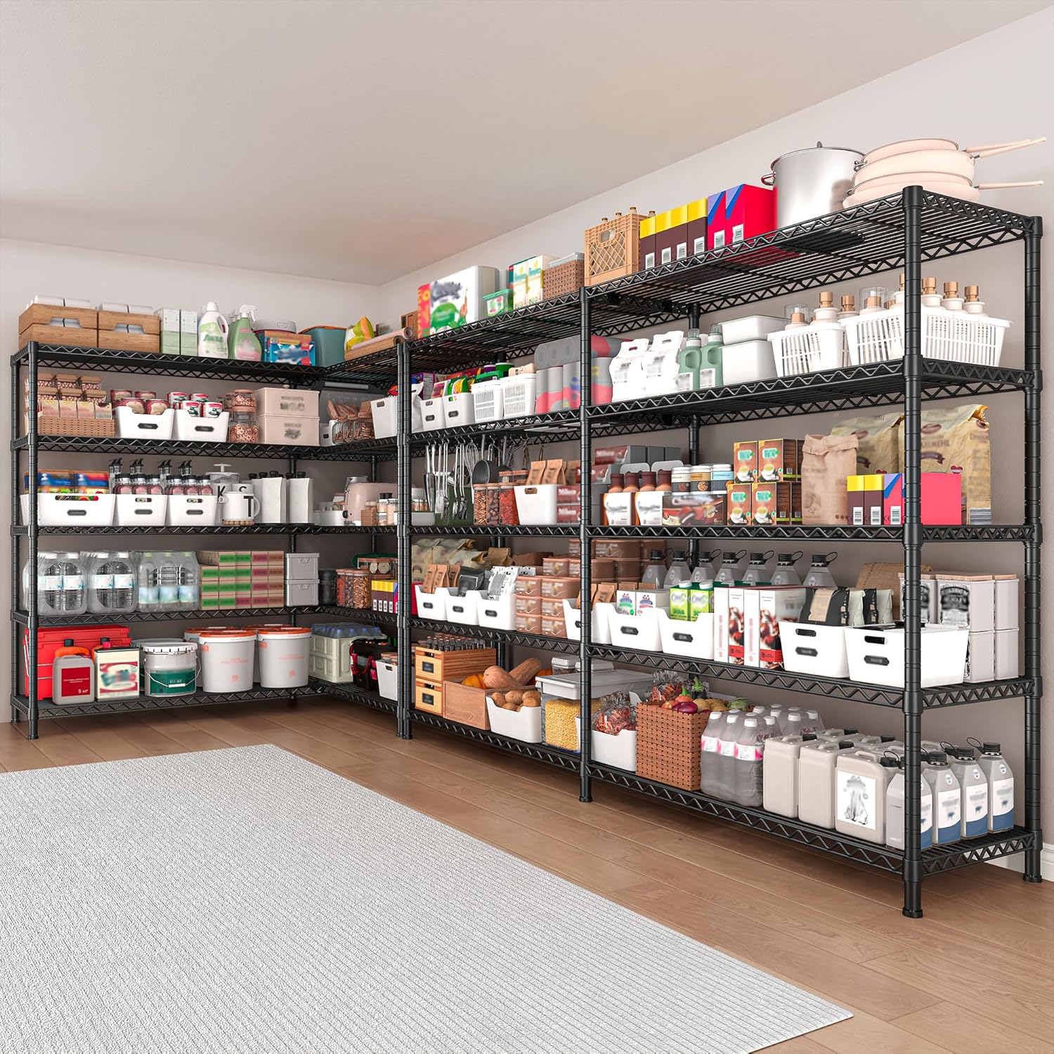 REIBII 73''W Storage Shelves Load 1650 LBS Metal Shelving 5-Tier Wire Shelving Unit, Adjustable Heavy Duty Metal Shelves Wire Shelf for Pantry Kitchen Industrial Garage, 17.7" D x 73" W x 71" H