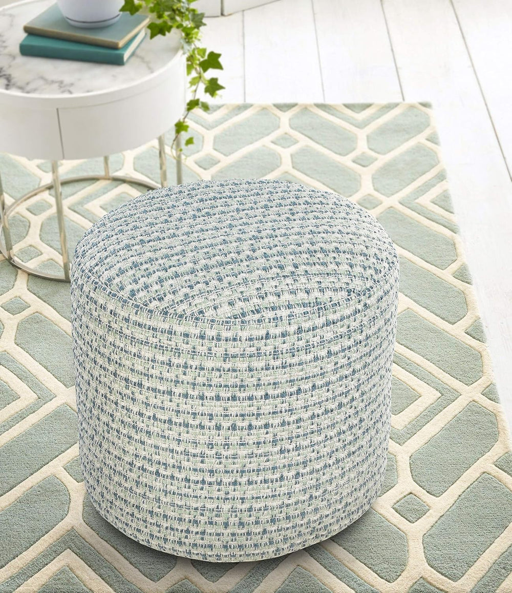 LR Home Interwoven Coastal Delight Indoor Outdoor Pouf, Blue/Green/White, 20&...