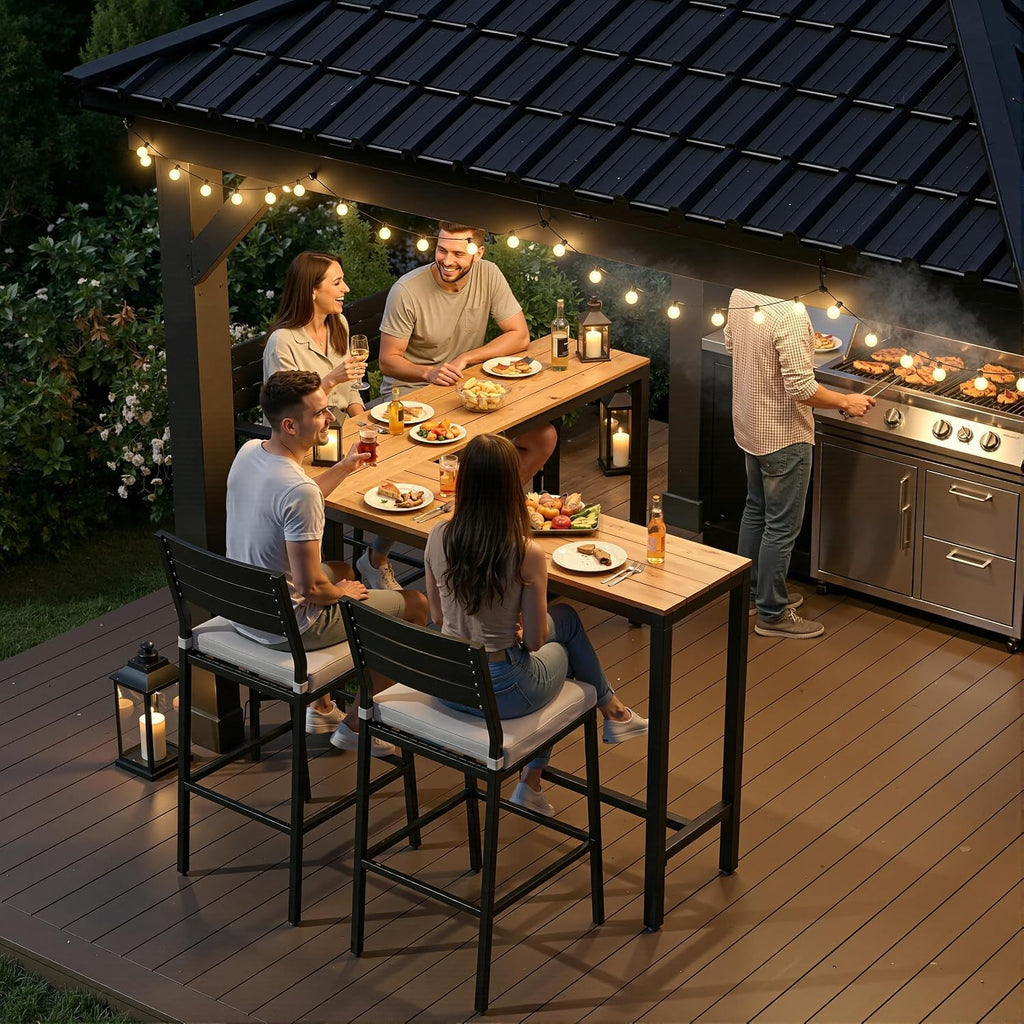 Outdoor Bar Table, 55" L-Shaped Pub Table with Slatted Waterproof Top | Slatted Tabletop, Weather-resistant, Sturdy Frame, Versatile for Balcony, Backyard, Bistro, Garden, Poolside.