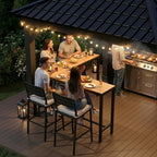 Outdoor Bar Table, 55" L-Shaped Pub Table with Slatted Waterproof Top | Slatted Tabletop, Weather-resistant, Sturdy Frame, Versatile for Balcony, Backyard, Bistro, Garden, Poolside.