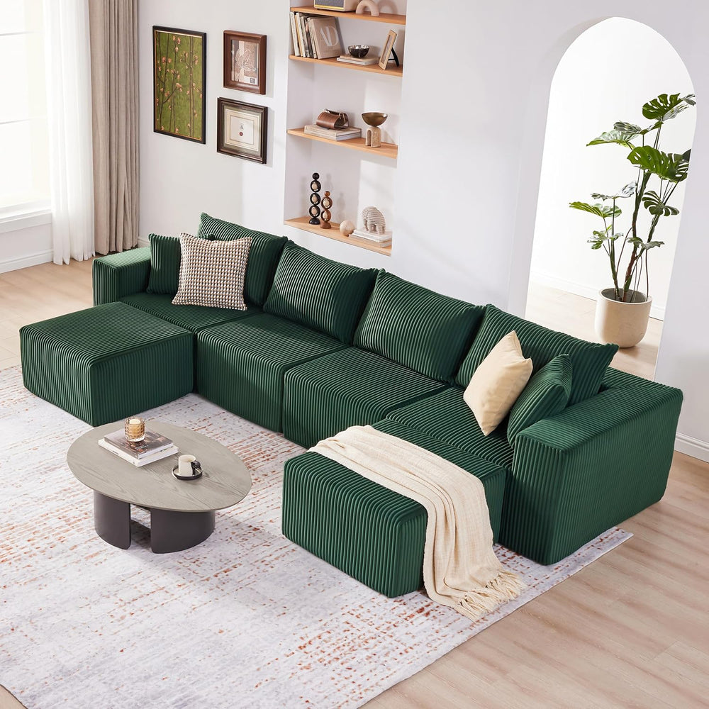 135.4" Sectional Couches for Living Room, U Shaped Couch, Green