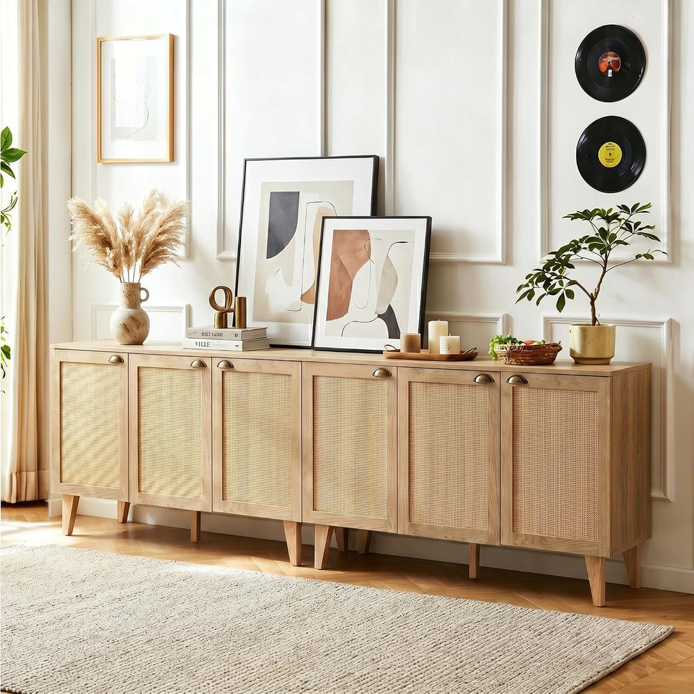 GREEN PARTY 47" Rattan Sideboard Buffet Cabinet with Storage, 3-Door Boh...