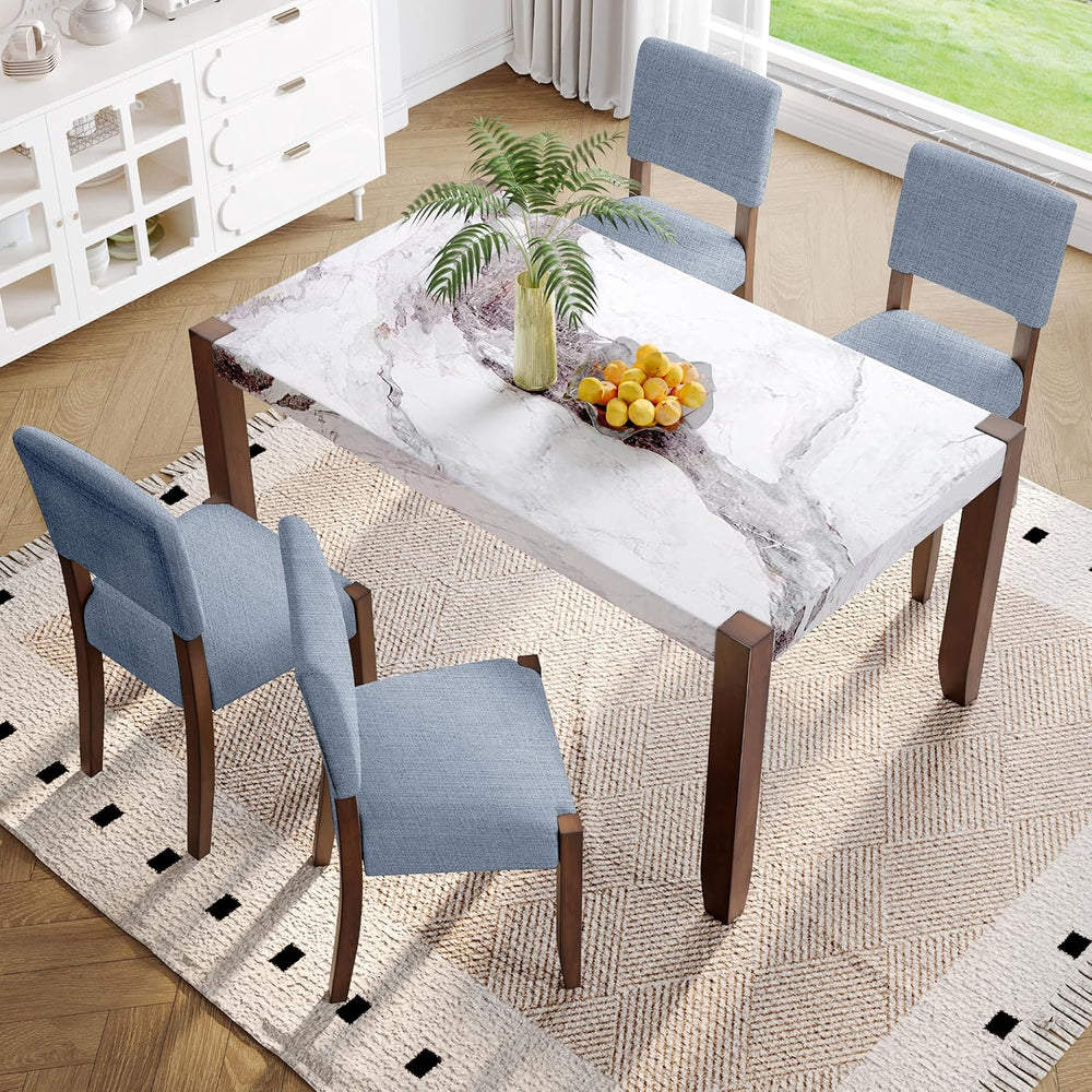 Merax Modern 5 Piece Dining Table Set for 4,Faux Marble Style Kitchen Table S...
