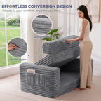 MAXYOYO Convertible Sofa Bed, Pull-Out Loveseat Couch Bed for Small Space | 2 in 1 Folding Couch Bed with Large Back Pillow, Plush Faux Fabric Lounge Couch for Living Room, Apartment, Grey