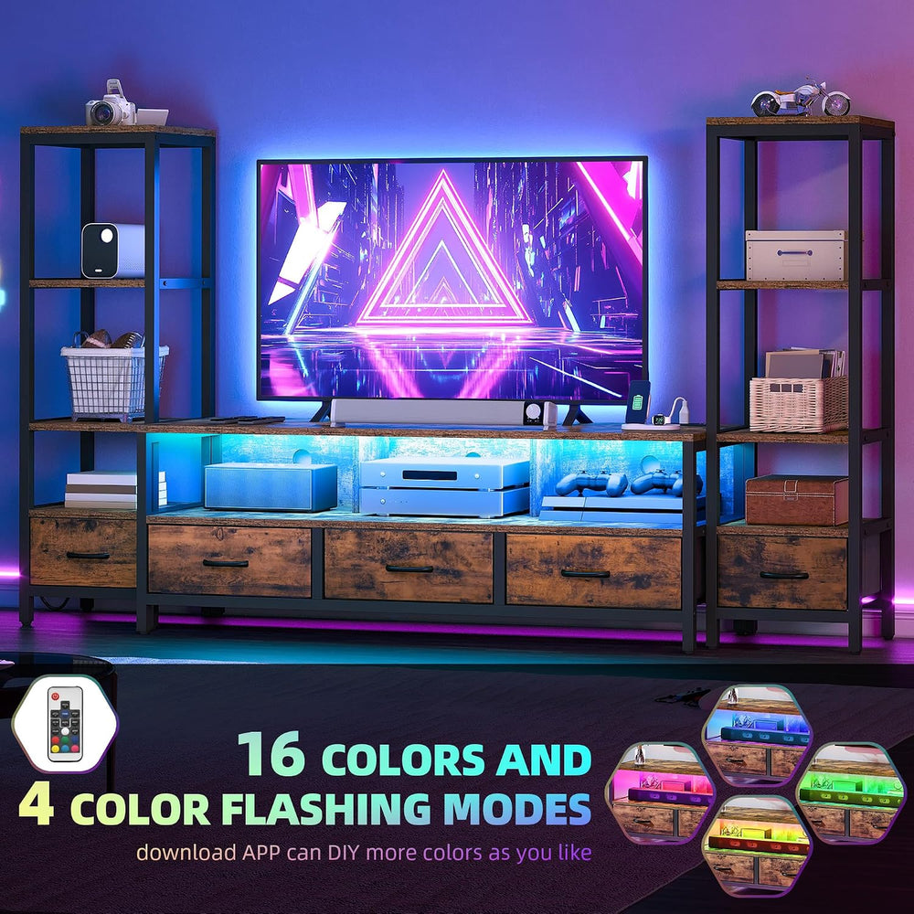 DWVO Industrial LED TV Stand for 65 Inch TVs, Entertainment Center with 2 4-T...