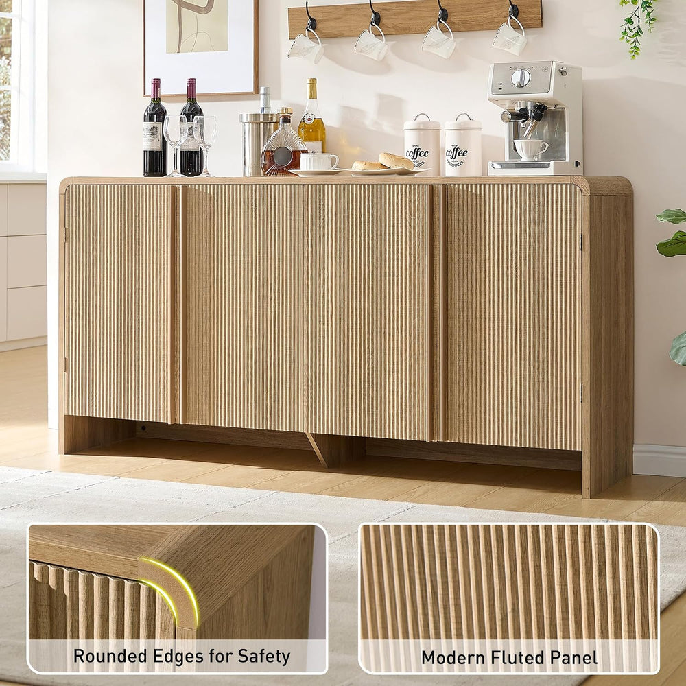 AMERLIFE 63" Fluted Sideboard Buffet Cabinet with Storage, Modern Creden...