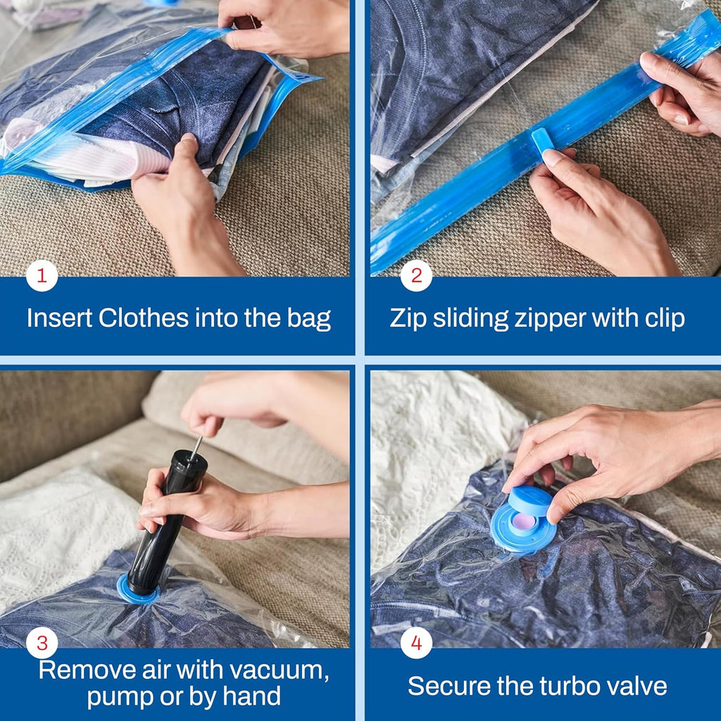 10-Pack Variety Vacuum Storage Bags for Comforters, Blankets & Clothes – Vacuum Sealed Compression Bags with Hand Pump – Space Saver Storage Bags for Bedding,Travel & Organization (2S, 2M, 3L & 3XL)