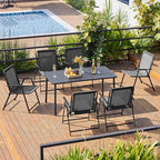 Yaheetech Patio Dining Chairs Set of 2 with Armrests and Backrests, Outdoor Texteline Folding Chairs All Weather for Garden, Lawn, Porch and Backyard, Dark Gray