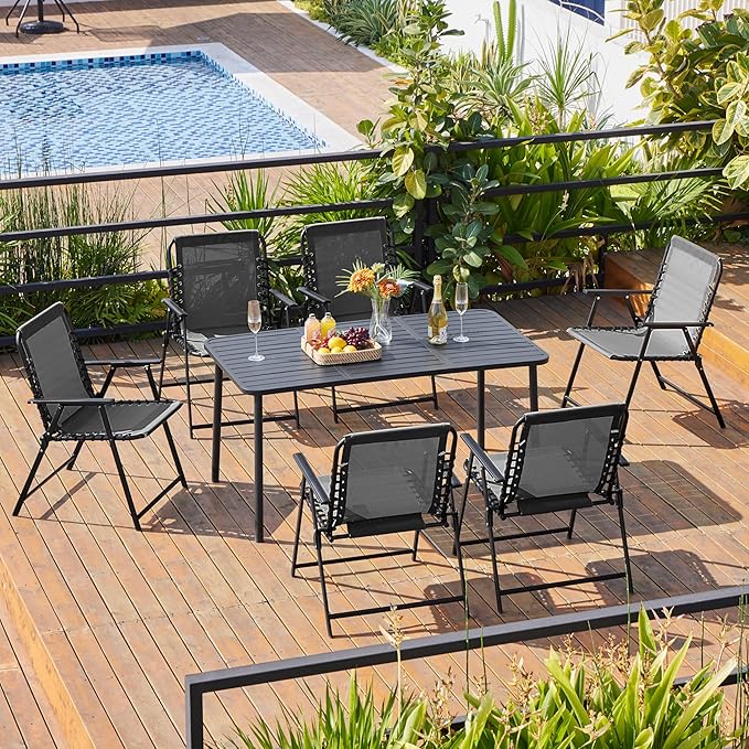 Yaheetech Patio Dining Chairs Set of 4 with Armrests and Backrests, Outdoor Texteline Folding Chairs All Weather for Garden, Lawn, Porch and Backyard, Dark Gray