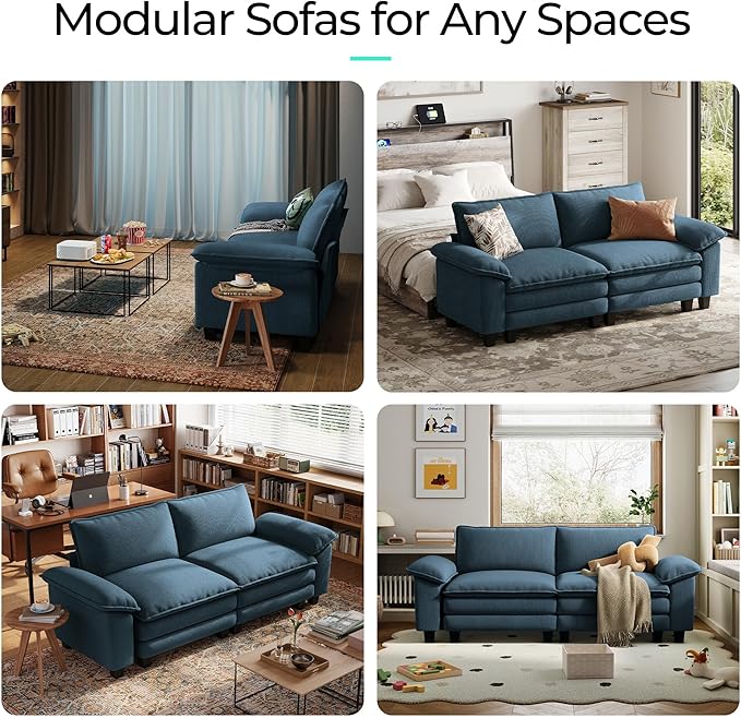 LINSY HOME 90'' Cloud Loveseat Sofa, Modular Sectional Couches Corduroy Cloud Couch Soft Modern Comfy Love Seat Sofa Set for Living Room Apartment Office, Blue