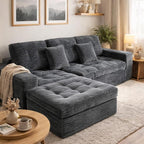 Eafurn 105" L-Shaped Boneless Modular Sectional Sofa with Movable Ottoman, Comfy Corduroy Floor Couch with Deep Seat and Tufted Seat, Flexible Module Combination for Living Room, No Assembly | Deep Seat, Wider Armrest, Free Combination, Tufted