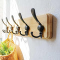 Dseap Coat Rack Wall Mount - Heavy-Duty Robust Rustic Wooden Wall Coat Hanger Hook Rail with 5 Triple Hooks for Winter Jacket & Hat Clothing, Light Brown & Black