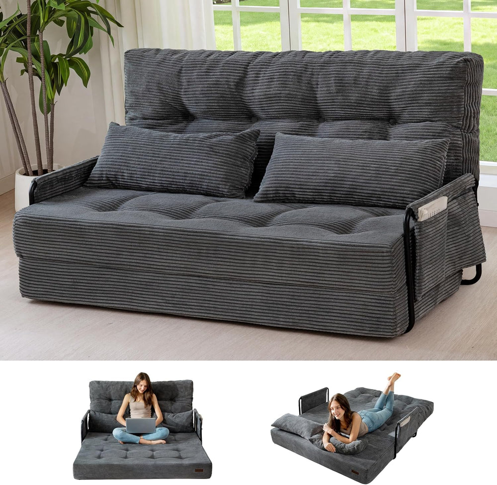 MAXYOYO Adjustable Folding Sofa Bed Couch with 2 Pillows, Dark Grey | Multi-F...