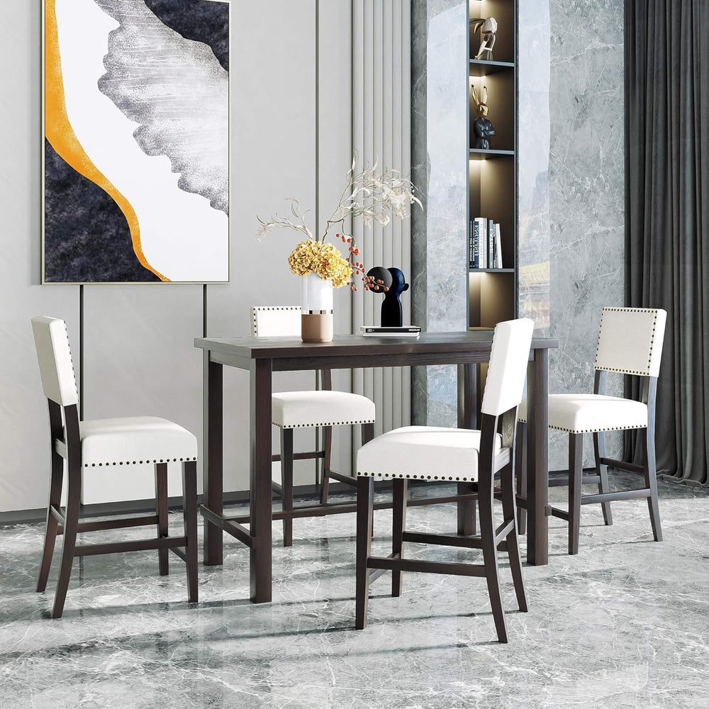 Merax 5 Pieces Counter Height Dining Set, Elegant Wooden Desk and 4 Upholster...