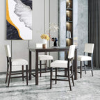 5 Pieces Dining Table Set,Wooden Living Room Furniture with 52" Rectangle Kitchen Desk,4 Upholstered Chairs W/Curved Backrests,for Restaurant,Home Bistro,Espresso and Beige