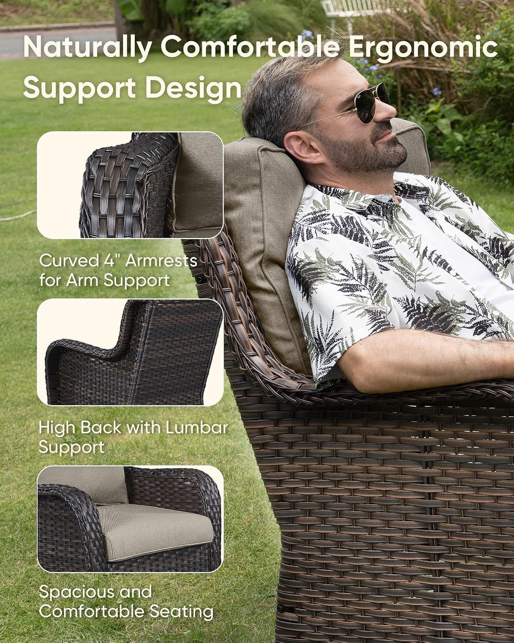 HUMMUH Wicker Patio Furniture High Back Swivel Rocker Patio Chairs Outdoor Bi...