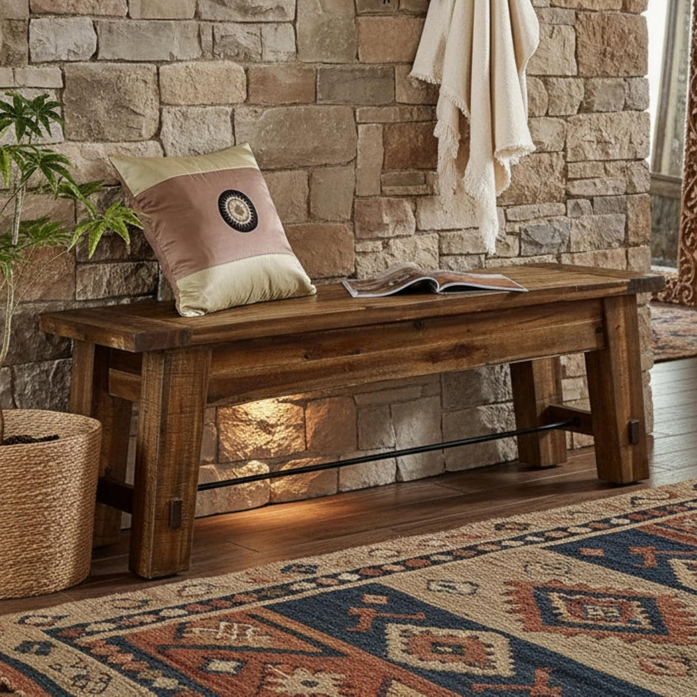Alaterre Durango Rustic Industrial Solid Wood Entryway Bench, Natural, 60” | ...
