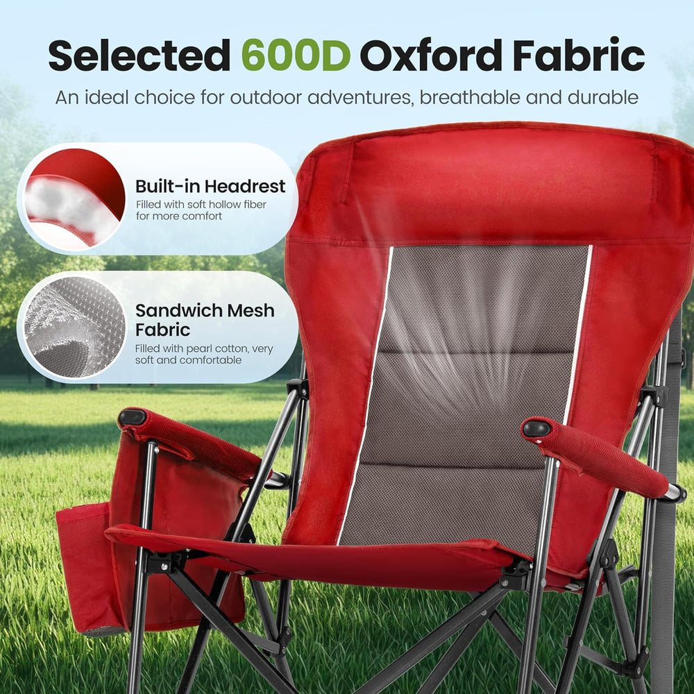 HIGH POINT SPORTS Oversized Folding Camping Chairs for Adults, High Backrest ...
