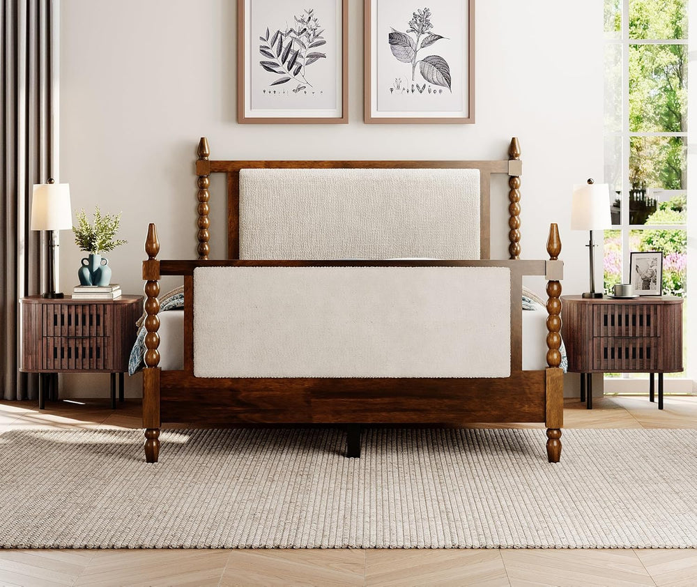 WAMPAT Fluted Nightstand, Modern Wooden End Table with 2 Drawer, Storage Beds...