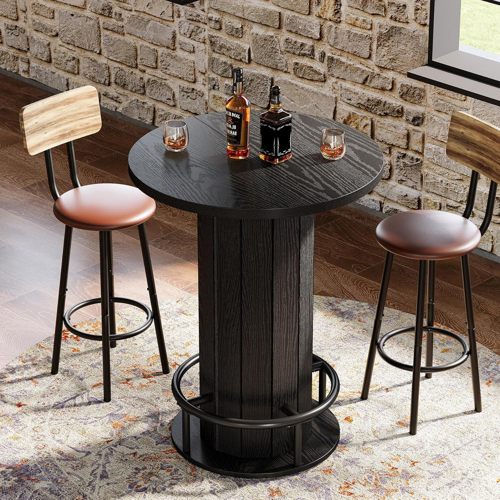 Tribesigns Round Bar Table, 39.4" H Wood Bistro Pub Table with Metal Rin...