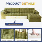 MAXYOYO 132" L Shaped Modular Sectional Sofa with Ottoman, Cloud Boneless Couch with Layered Cushion, Upholstered Sofa in a Box, Flexible Module Combination for Living Room, No Assembly, Green