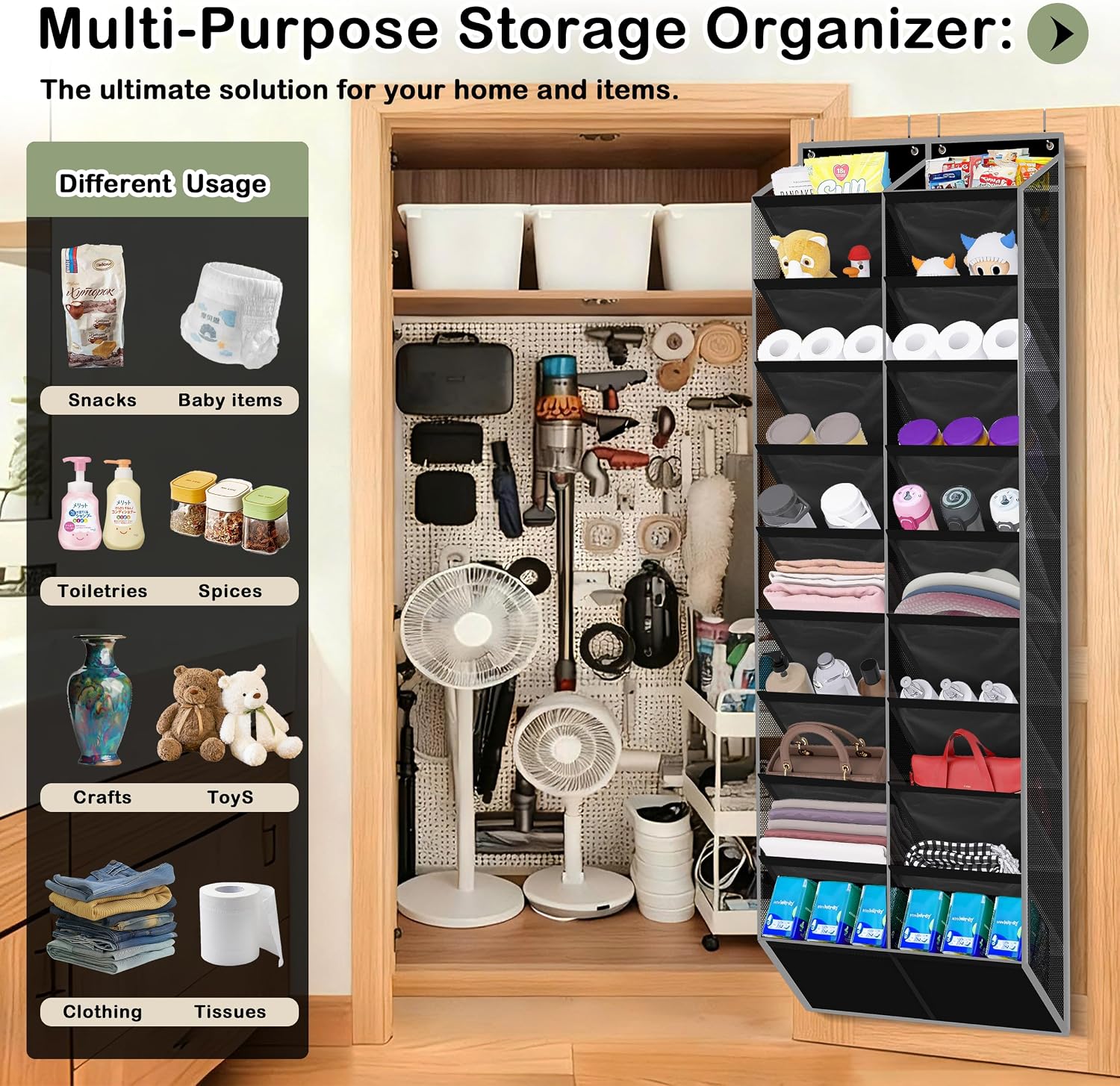 Kotkn 10-Tier Over the Door Shoe Organizer, 20 Pockets Holds 20-30 Pairs, Heavy-Duty Oxford Fabric with Hexagon Mesh for Boots & Sneakers-Black