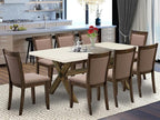 East West Furniture X727MZ748-9 9 Piece Dining Table Set Includes a Rectangle Dining Room Table with X-Legs and 8 Coffee Linen Fabric Upholstered Chairs, 40x72 Inch, Multi-Color