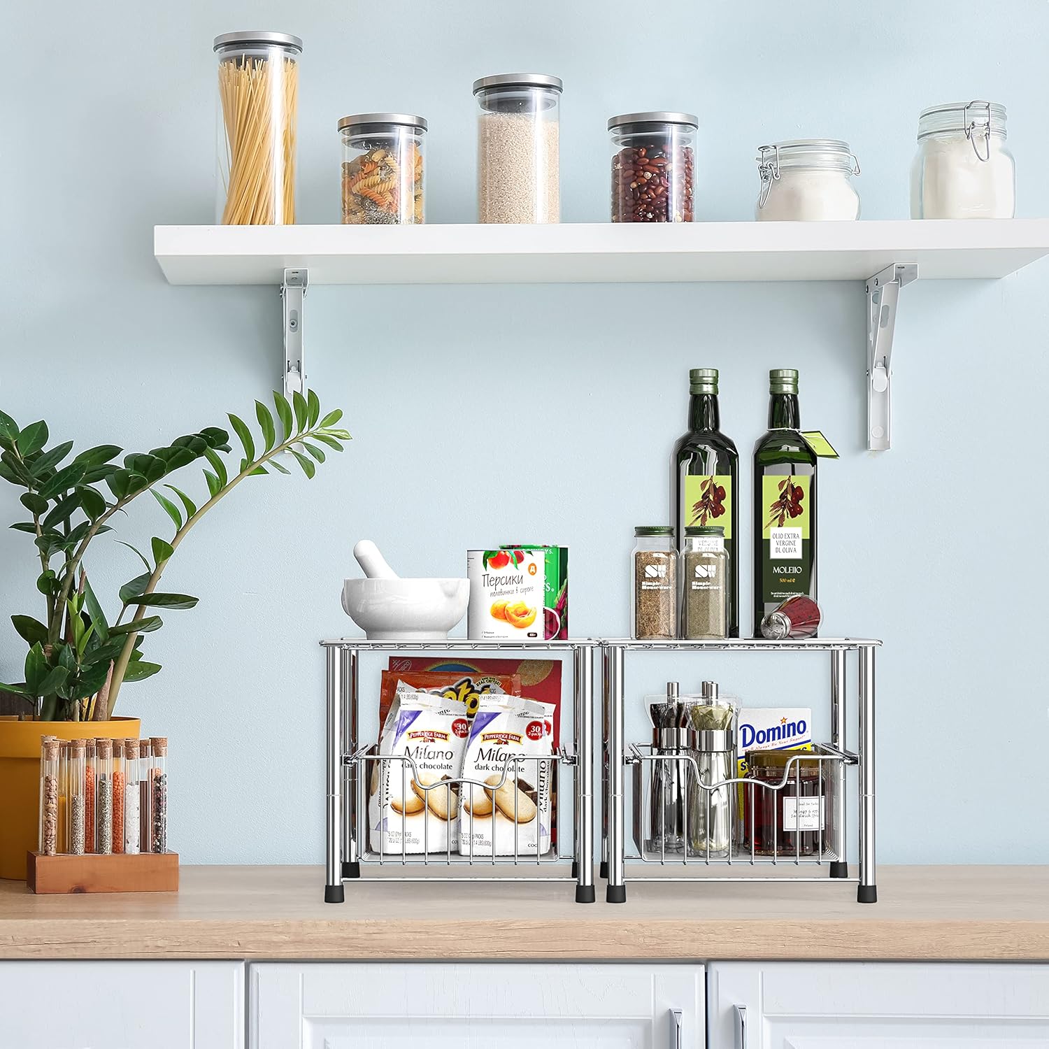 Simple Houseware Chrome Metal Stackable Storage Rack, 16.75 in L x 10.8 in W x 10.25 in H