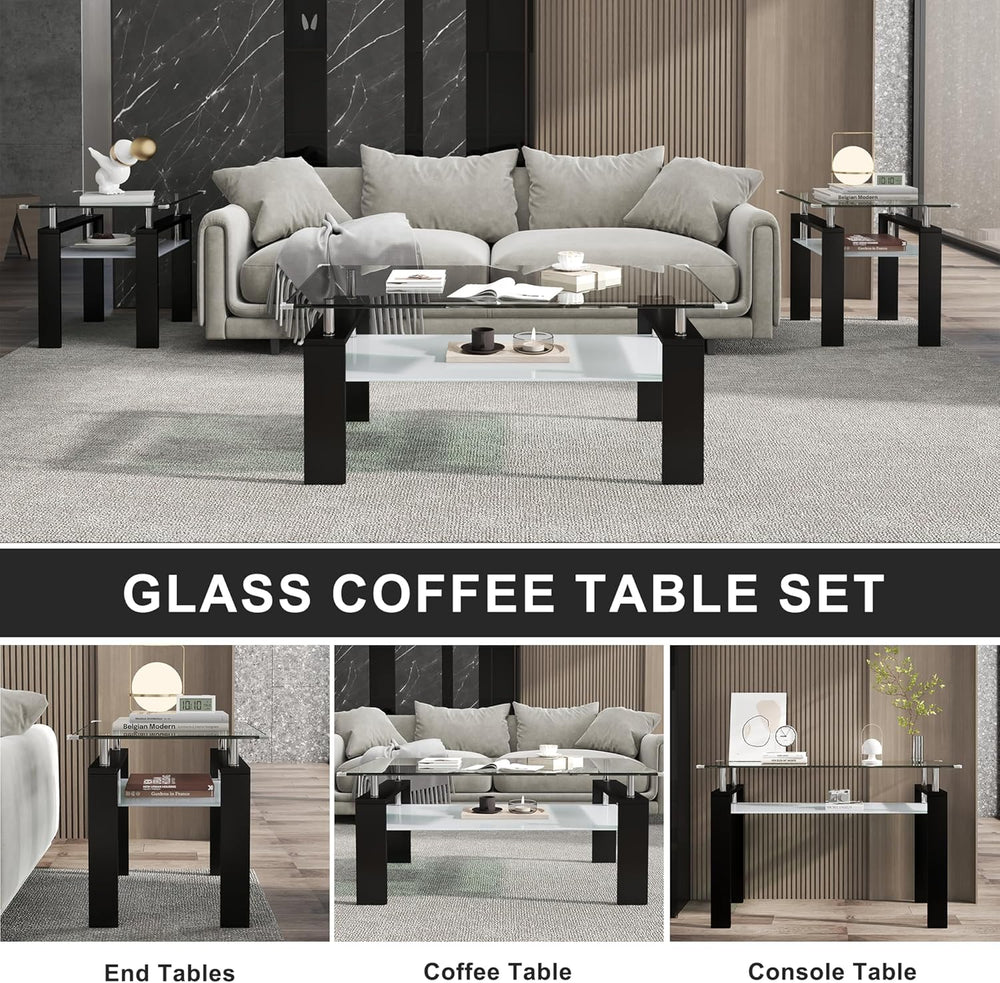 Square Glass End Table,2-Tier Tempered Glass Modern Living Room Side Table wi...