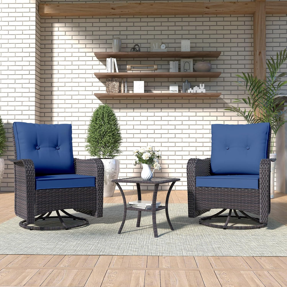 Kurapika 3 Pieces Patio Furniture Set Outdoor Swivel Gliders Rocker, Wicker P...