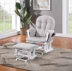 Penau Glider Ottoman, Quiet Gliding, Gray Fabric, Button Tufted | Soft Quiet Gliding, Nursery Bonding Use, Button Tufted Cushion, Side Storage Pocket, Ottoman