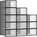 SONGMICS Shoe Boxes, Pack of 12 Shoe Storage Organizers, Stackable Clear Plastic Boxes for Closet, Sneakers, 13.1 x 9.1 x 5.6 Inches, Transparent and Black ULSP006B12