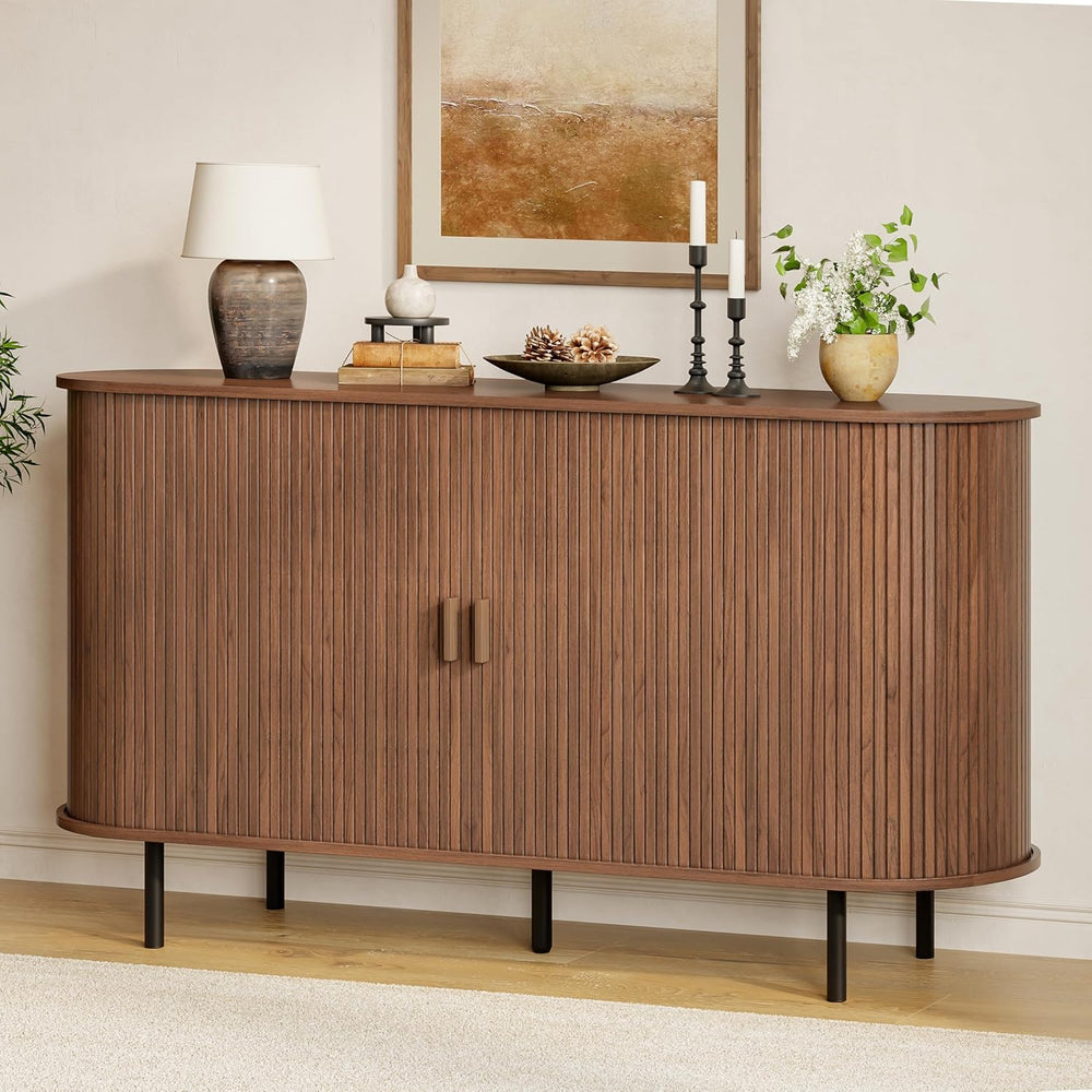 Buffet Sideboard Cabinet with Storage, 55" Fluted Cabinet with Sliding D...