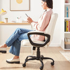Amazon Basics Classic Puresoft PU Padded Mid-Back Height Adjustable Office Computer Desk Chair with Armrest, 26"D x 23.75"W x 42"H, Cream