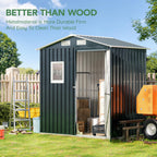 Breezz 6x4FT Outdoor Steel Storage Shed with Clear Window, Lockable Doors, Weather-Resistant Metal Tool Shed for Garden, Backyard, Patio, and Utility Storage