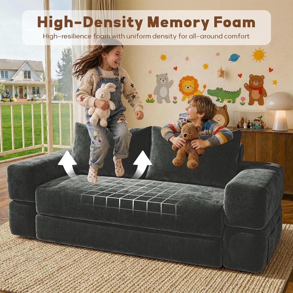 75'' convertible Sofa Couch Bed Queen, Foldable Boneless Couch Sleeper Sofa | 4-in-1 Pull Out Futon Mattress Floor Couch with Large Pillow , No Assembly for Living Room/Bedroom, Chenille, Dark Gray