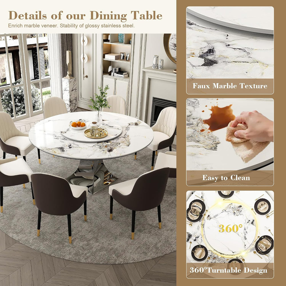 Montary 9 Piece Modern Dining Table Set of 8, Round 59" D Faux Marble Di...