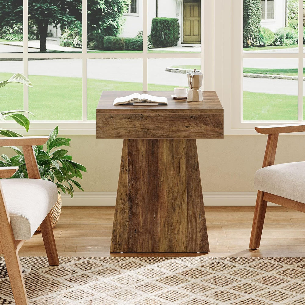 Tribesigns Small End Table, Rustic Square Side Table with Wide Base, Farmhous...