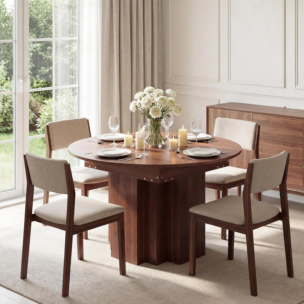 Extendable Round Dining Table, 45.3"-61" Space Saving Oval Kitchen ...
