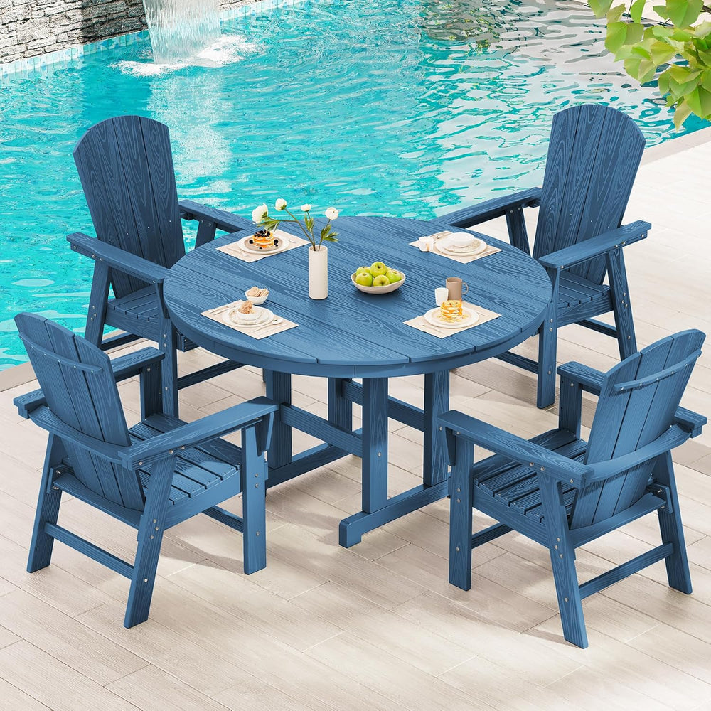 SERWALL 5-Piece Patio Dining Set, 45" Table & 4 Adirondack Chairs, Navy