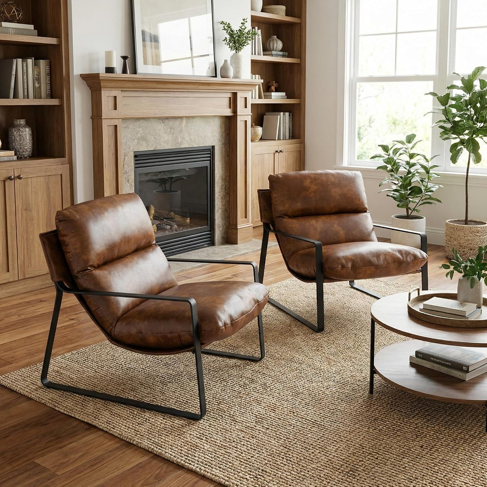 DUOMAY Modern Brown PU Leather Accent Armchair
