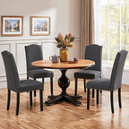 Yaheetech Upholstered Dining Chairs Set of 4, Modern Kitchen Chairs with Nailhead Trims and Solid Wood Legs for Dining Room, Living Room, Restaurant, Fabric Armless Design, Dark Gray