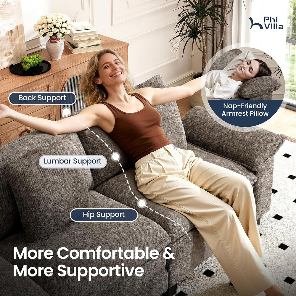 PHI VILLA 87.5" Oversized Sectional Loveseat Sofa with 1 Movable Ottoman