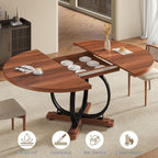 Einhomn 59" Extendable Round Dining Table for 4-6, Modern Oval Kitchen Table with Heavy Duty Curved Legs & Pedestal Base, Space Saving Circle Dinner Room Table for Dining Kitchen Living Room, Walnut