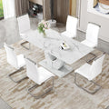 Dining Table Set for 6, Kitchen Table Chairs Set of 6, Modern Dining Room Set 71'' Faux Marble Dinner Table PU Leather Upholstered Chairs for Kitchen (White, 71”)