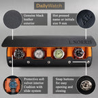 DailyWatch | Personalized Watch Roll Travel Case For 4 Watches - Handmade Genuine Leather Travel Case With Custom Engraving of Name or Initials - Black Orange