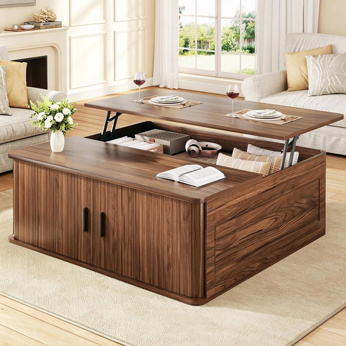 HUAHUU 30.7" Square Lift Top Coffee Table with Large Hidden Storage, Walnut