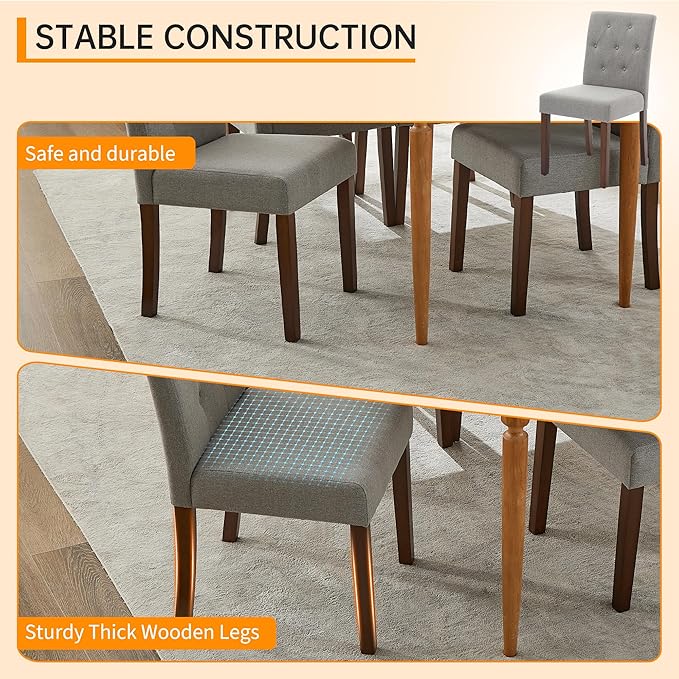 Upholstered Dining Chairs Set of 2, Button Tufted Parsons Chairs with Wood Le...